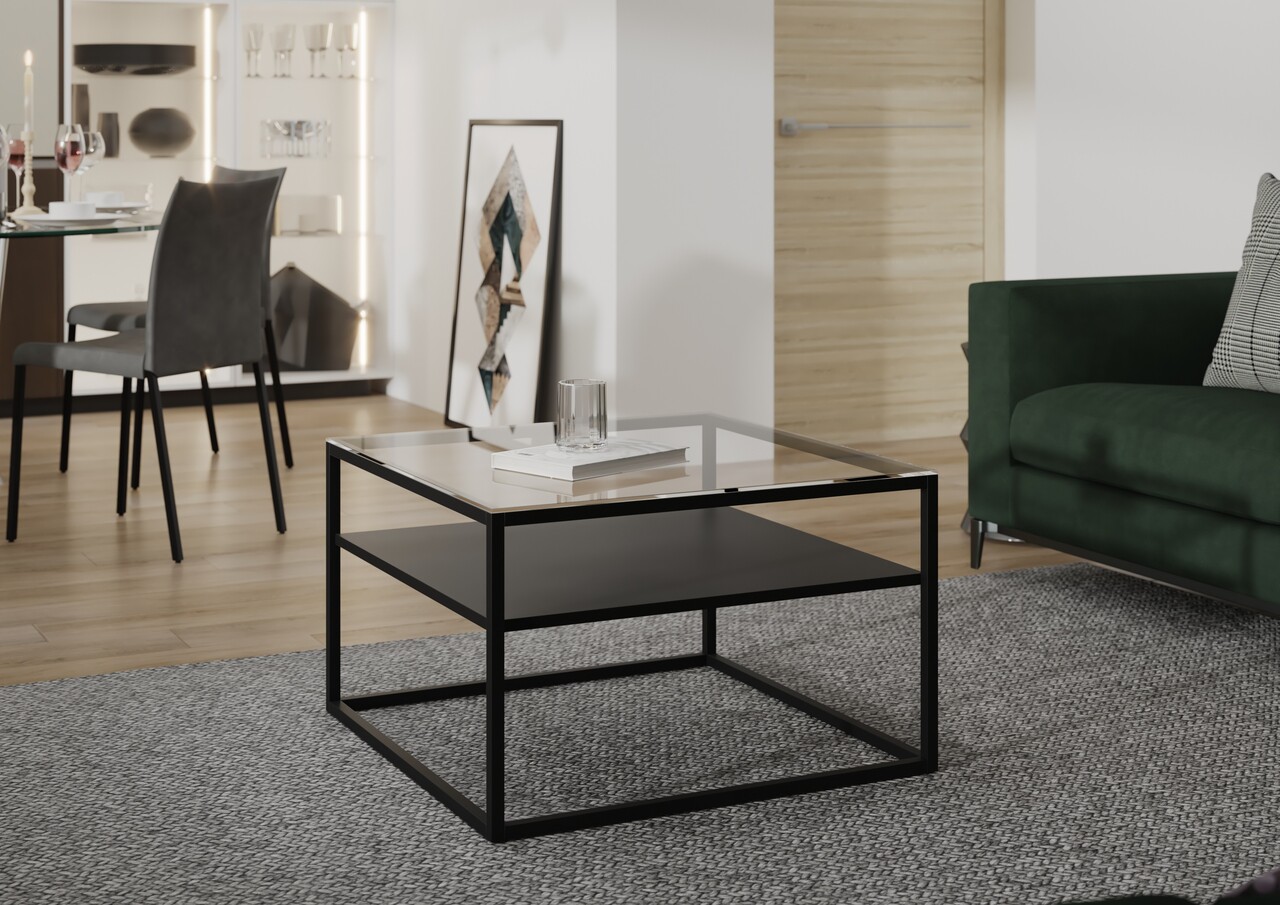 Masuta de cafea ELTAP, Stolik Linze, 75x75x45 cm, metal/sticla, negru/transparent - imagine 5